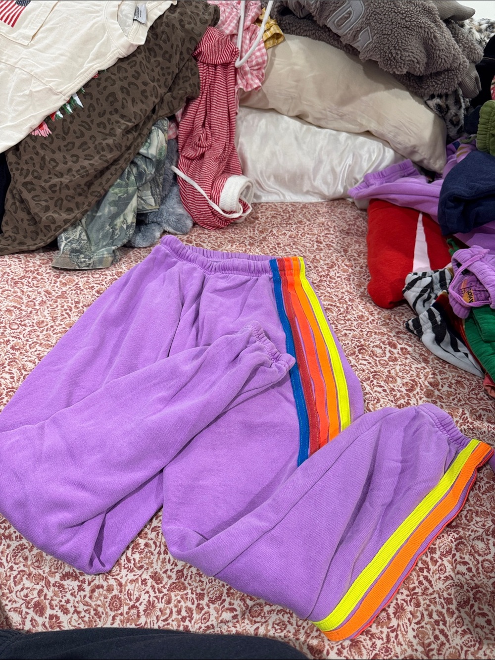 Aviator nation purple joggers with stripes